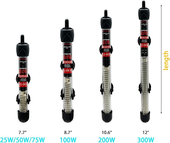 Fish Tank Aquarium Heater - Adjustable Temperature Submersible Thermostat Heater,25W/50W/100W/150W/200W/300W