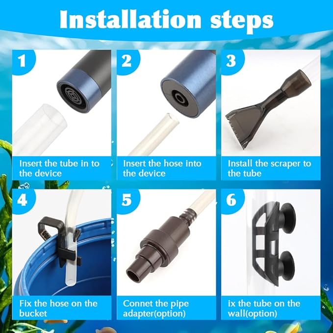 Fish Tank Cleaner Kit,Fish Aquarium Gravel Cleaner Small Manual Aquariums Water Changer for Fish Turtle Tanks Cleaning Manure Sand Wash(Color:Black+Transparent)