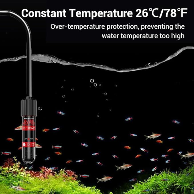 DONGKER Small Aquarium Heater,5W/10W/15W Mini Fish Tank Heater Constant Temperature 78℉(26℃) with Overheating Protection for 1-2 Gal Tanks