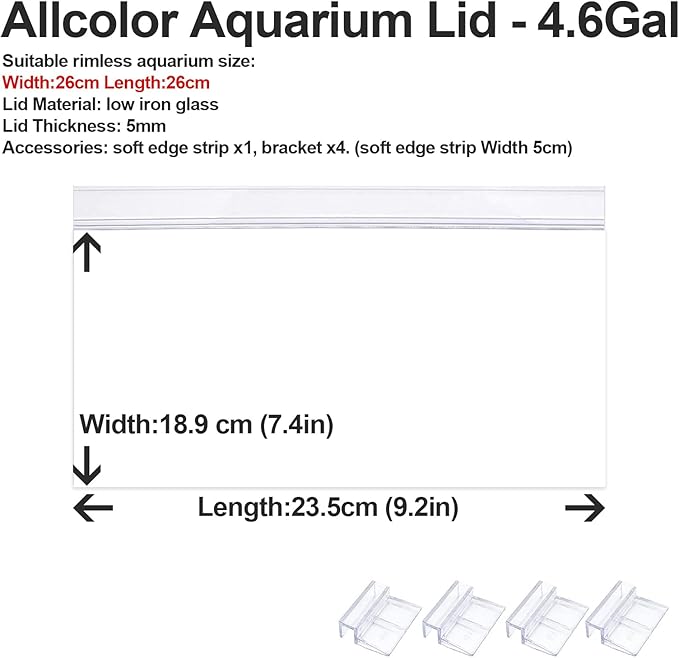 Allcolor Low Iron Glass Canopies for Rimless Aquariums (Aquarium Length: 10.2in/26cm)