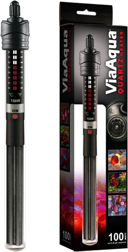 ViaAqua 100-Watt Quartz Glass Submersible Heater with Built-In Thermostat