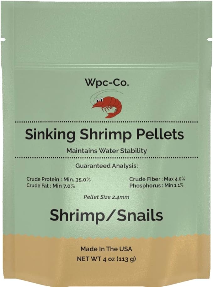 Wpc-Co. Aquarium Shrimp Food - Sinking Pellets for Aquatic Shrimp, Snail, Bottom Feeders - Complete Nutrition for Tropical Shrimps and Other Invertebrates
