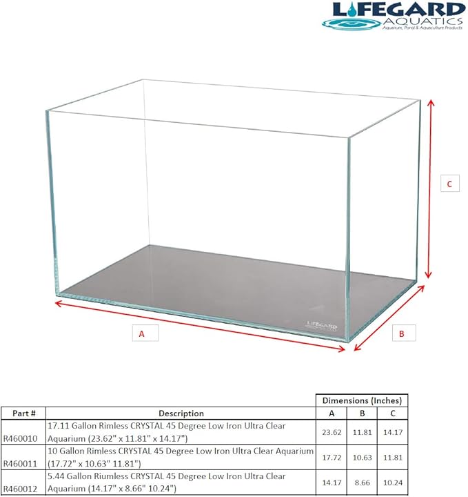 Lifegard Aquatics Low Iron Ultra Clear 17 Gallon Mitered Glass Crystal Aquarium – Rimless, 45° Beveled Edge Glass