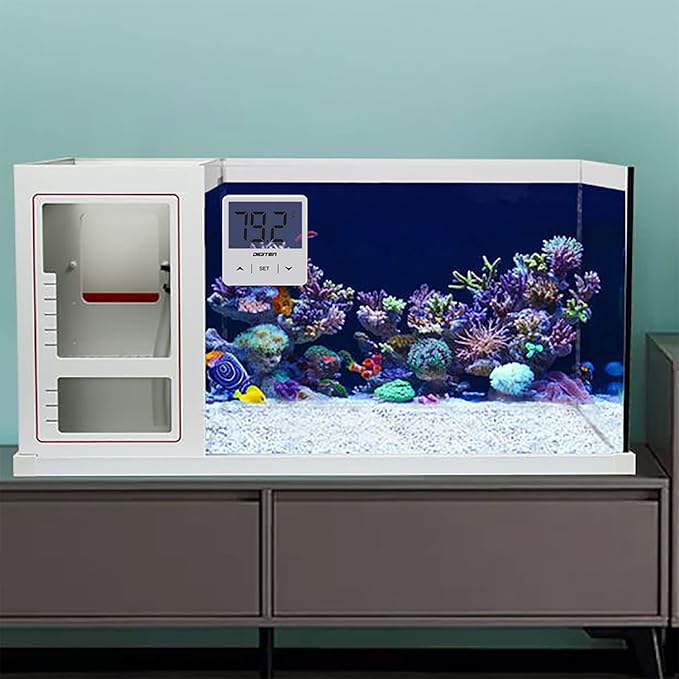 Digital Aquarium Thermometer, Fish Tank Thermometer with Large LCD Display, Stick-on Tank Temp Sensor Ensures Accurate Reading, No Wires C/F Switch