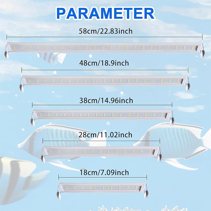 LED Aquarium Light, Full Spectrum Fish Tank Lighting, Ultra-Thin 1cm Design, 6-Row Blue & White LEDs, No Flicker, High Efficiency Cooling for 7.09-10.09in Fish Tanks (7.09inch)