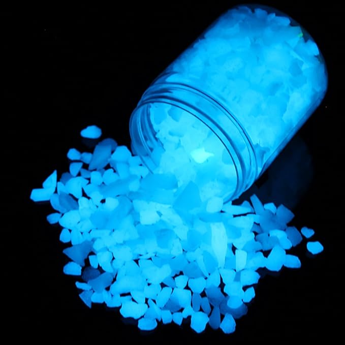 Shiny Stone Glow in The Dark Aquarium Neon Gravel Sand, Decorative Rocks for Fish Tank and Fairy Garden, Home Dec,305g/0.67lbs (5-8mm, Sky Blue)
