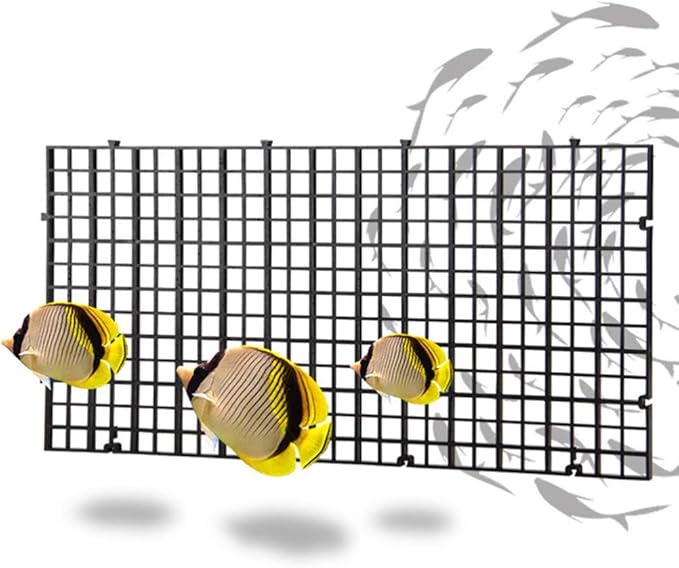 POPETPOP 4 Pcs Aquarium Divider Tray - Grid Isolate Board Divider Fish Tank Bottom Grid Egg Crate with 8 Pcs Sucker Clip - Black