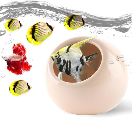 DQITJ Aquarium Decor Ceramic Cave Betta Fish Tank Hideout Stone Fast Landscape Ceramic Ornament for Fish Shrimp Turtle (Orange)