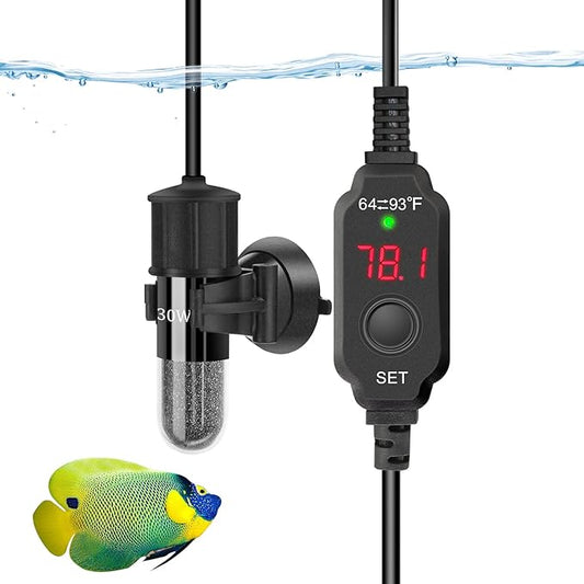 YOFOTHS Adjustable Mini Aquarium Heater 0.5/1/2/3 Gallon Submersible Small Fish Tank Heater 10W/20W/30W Digital Display Thermostat External Temperature Controller(30W)