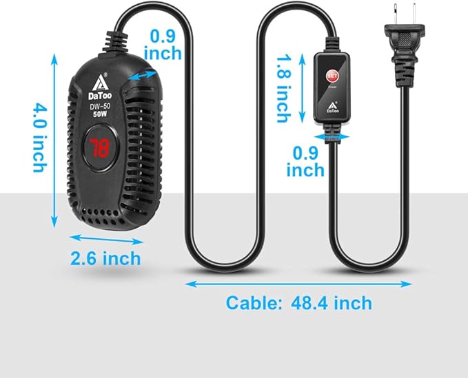 DaToo Small Aquarium Heater 50W Mini Fish Tank Heater 50 Watt Submersible with LED Temperature Display