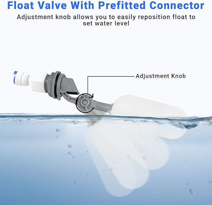 RO/DI Float Valve Kit for Reef Tank & Aquarium ATO – Auto Top Off System for Reverse Osmosis – Includes Shut-Off Valve, Float and check Valves, Tubing & Cutter