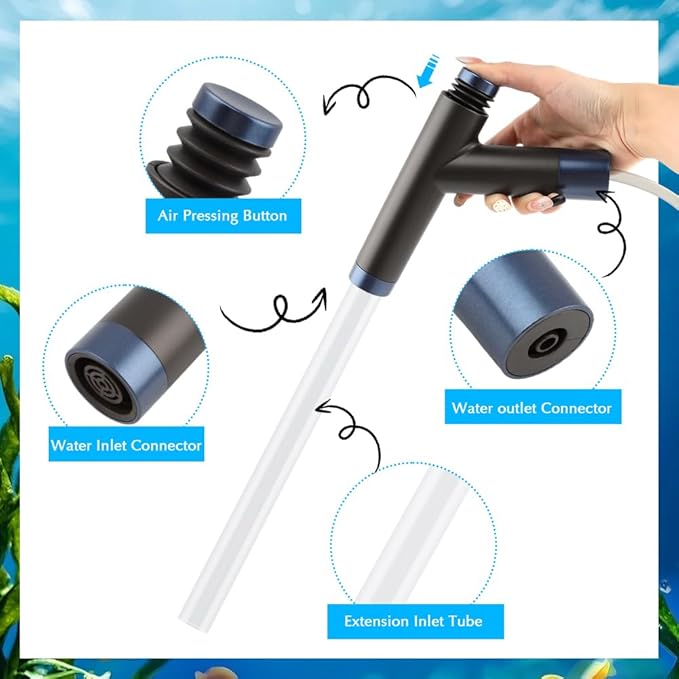 Fish Tank Cleaner Kit,Fish Aquarium Gravel Cleaner Small Manual Aquariums Water Changer for Fish Turtle Tanks Cleaning Manure Sand Wash(Color:Black+Transparent)
