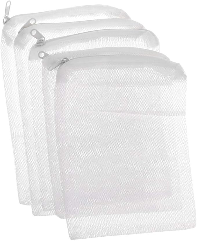 5 Packs Aquarium Filter Bags High Flow Biochemical Mesh Bag with Zipper Reusable Fish for Tank Filtration Bag Multi Size Aquarium Heater Light Thermometers Gravel Sand Decorations