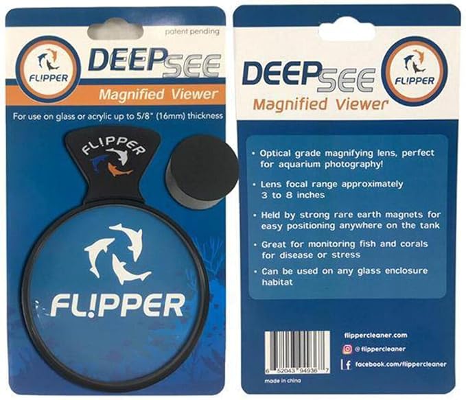 Flipper DeepSee 4" Magnetic Aquarium Viewer – Optical-Grade Magnifying Lens for Glass & Acrylic Tanks up to 5/8" Thick – Hands-Free Underwater Viewing for Fish, Corals & Aquarium Photography – Black