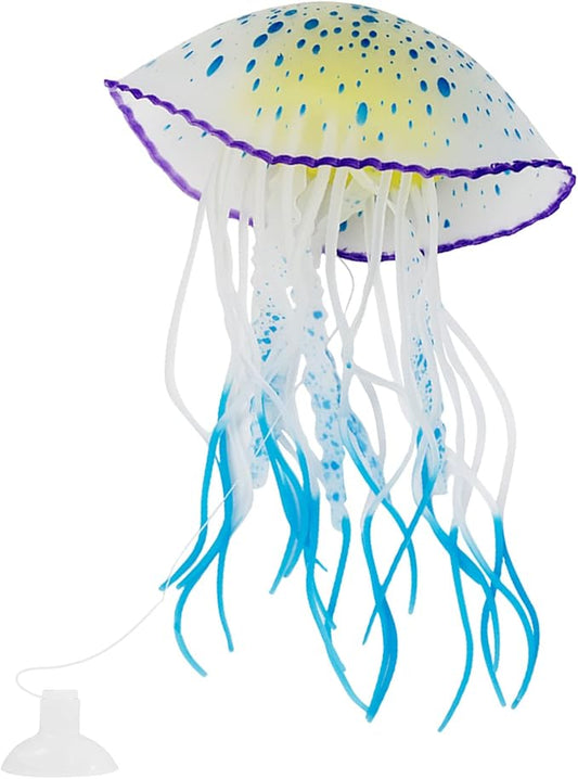 WishLotus Aquarium Jellyfish Decoration, Soft Silicone Glowing Aquarium Decorations Fluorescent Jellyfish with Suction Cup New Upgraded Simulation Aquarium Decor for Various Fish Tank (B, Blue)
