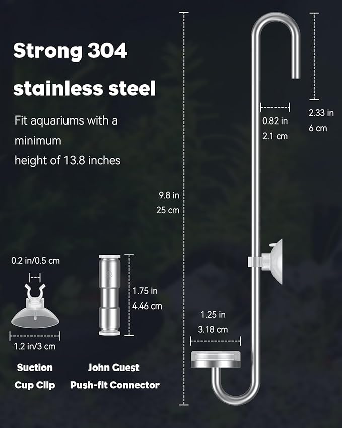 Pawfly Aquarium CO2 Diffuser, Aquarium Stainless Steel CO2 Diffuser with Built-in Check Valve and Suction Cups for Aquarium Plants, Fish Tank Atomizer with Improved Ceramic Disc