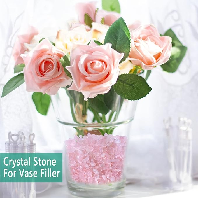 MAIBAOTA Natural Rose Quartz Crystal Quartz Rocks Chips Vase Filler Rocks for Succulent Plant Small Fish Tank Aquarium Gravel Decorative Pebbles Stones(200 gram)