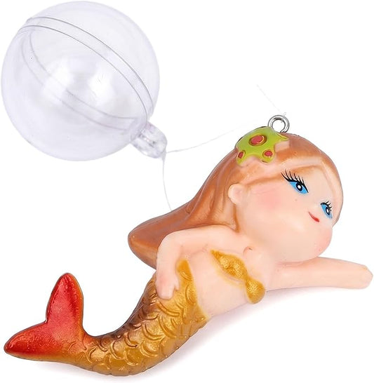 Floating Mermaid Aquarium Ornament, Handcrafted Cute Mermaid Statue with Floating Ball, Colorful PVC Resin Fish Tank Decor for Home Aquariums & Desktop Water Features (Gold)