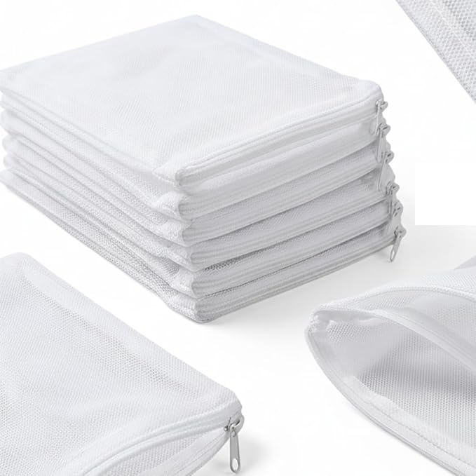 10PCS Aquarium Filter Media Bags with Drawstring Zipper, Reusable Fine Mesh Bags for Activated Carbon, Bio Balls, Ceramic Rings, Substrate, Fish Tank Filter Accessories