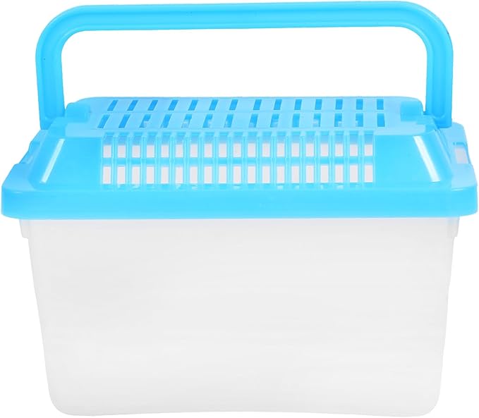 Toddmomy Handheld Transparent Aquarium Portable Plastic Aquarium with Lid for Turtles, Hamsters, and Small Pets (Random Color Lid)