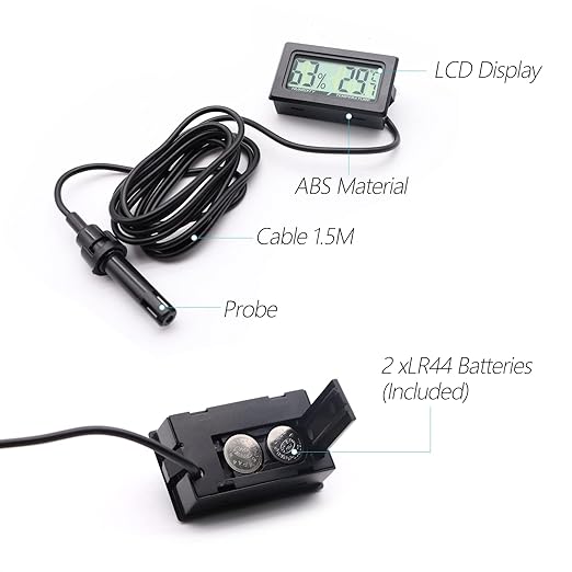 Digital Probe Thermometer Hygrometer for Reptiles - 2-in-1 Terrarium Monitor with Instant Reading, Mini Design for Turtle Tank/Lizard Cage/Aquarium Habitat (Black)