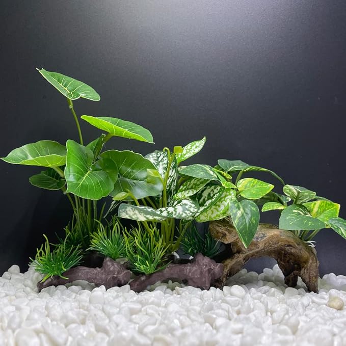 Fish Tank Decoration Aquarium Decoration 3 Pieces Ornament Betta Silk Leaf Cushion Hammock Artificial Driftwood Cave Goldfish Bowl Accessories (Mixed Leaf Set-G)