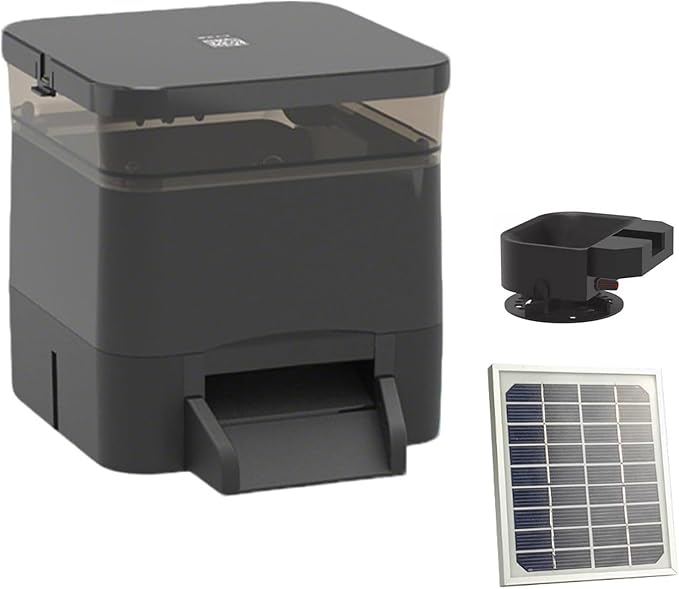 Automatic Fish Feeder for Pond,Large Capacity 4/10l with Timer Auto Outdoor Koi Fish Feeder Support Battery & Ac & Solar Panel Powered Charging for Vacation,Weekend Or Daily Use(Black,4L)