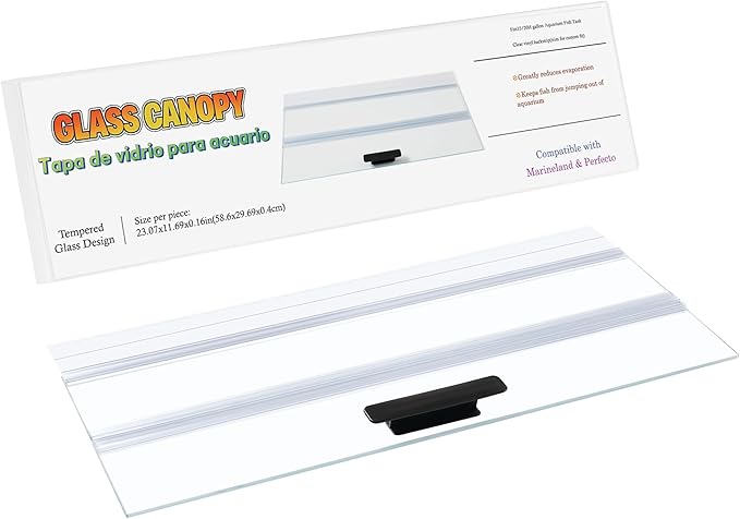 1PCS 23.07x11.69in Tempered Glass Canopy,Aquarium Fish Tank Hoods FITS for 15/20/55-Gallon Aqueon All Glass Marineland Perfecto Aquarium Fish Tank
