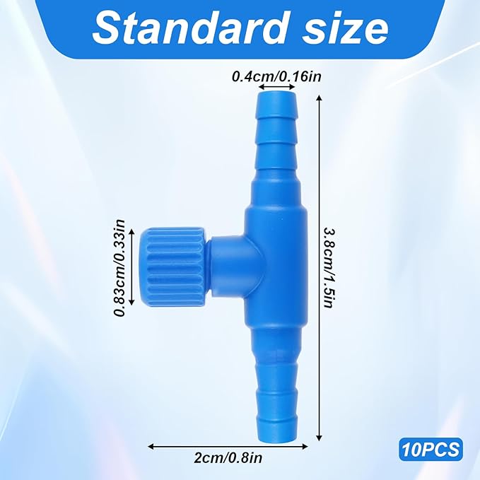 Psyqtsuary Aquarium Air Valve, 10 Pcs T Shaped Aquarium Air Control Valve Single Way Plastic Adjustable Air-Flow Control Regulator Aquarium-Air Pump Accessories for Fish Tank 3/16" ID Tubing (Blue)