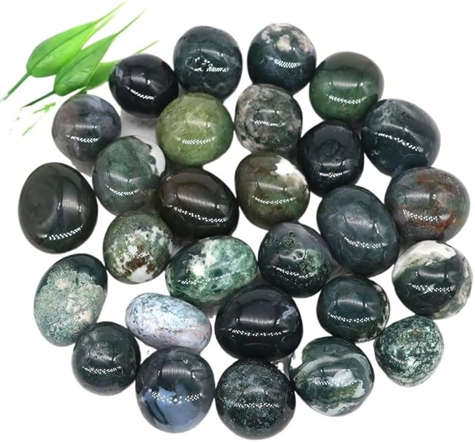 Natural Tumbled Stones Bulk Ore Gravel Specimen Healing Crystals Quartz Energy Minerals Tank Aquarium Home Decor Gem Decoration (Color : Moss Agate, Size : 200g)