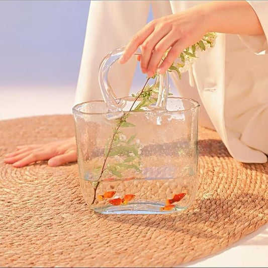 Open Glass Aquarium, Handbag Shaped Fish Tank, Special Shaped Transparent Betta Fish Tank, 2 in 1 Vase & Aquarium Container, Living Room Vase Decorations, Modern Aquarium for Girls,Transparent