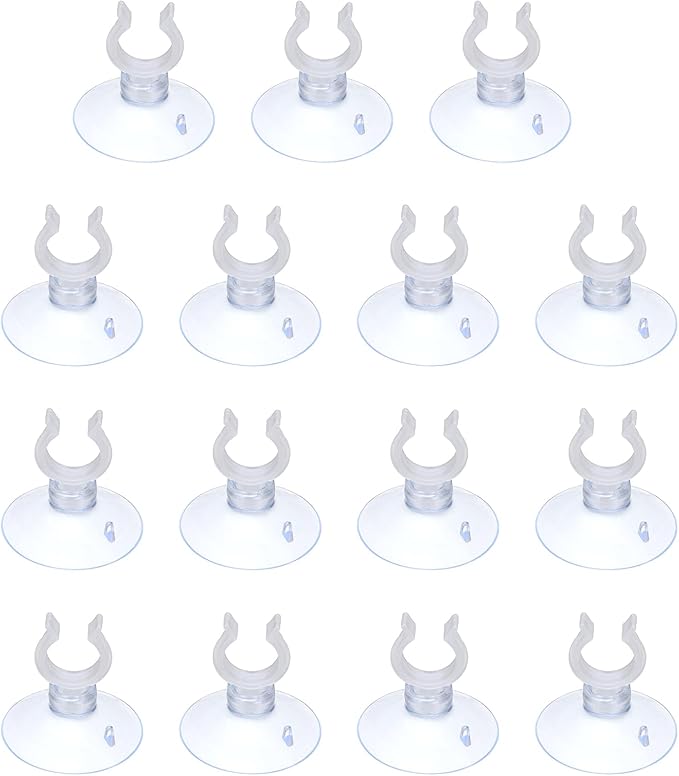 Aquarium Suction Cups, Fish Tank Suction Cups Clips Airline Tube Holders Clamps (Plastic, 15Pcs, Clear) for 0.5" Fish Tank Airline Tubing Binding Moss Shrimp Nest, 13x30MM