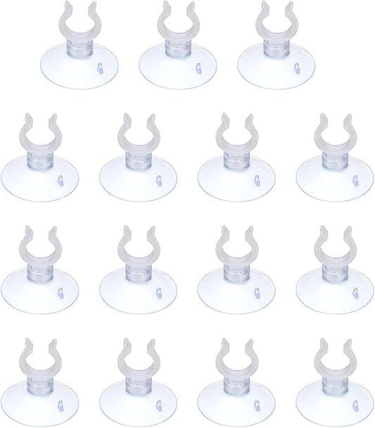 Aquarium Suction Cups, Fish Tank Suction Cups Clips Airline Tube Holders Clamps (Plastic, 15Pcs, Clear) for 0.5" Fish Tank Airline Tubing Binding Moss Shrimp Nest, 13x30MM