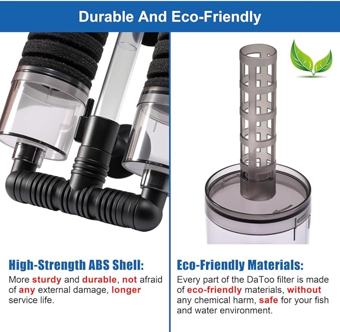 DaToo Aquarium Sponge Filter Fish Tank Foam Filter Quiet Submersible Bio Sponge Filter with 2 Spare Sponges and 1 Bag of Bio Ceramic Media Balls