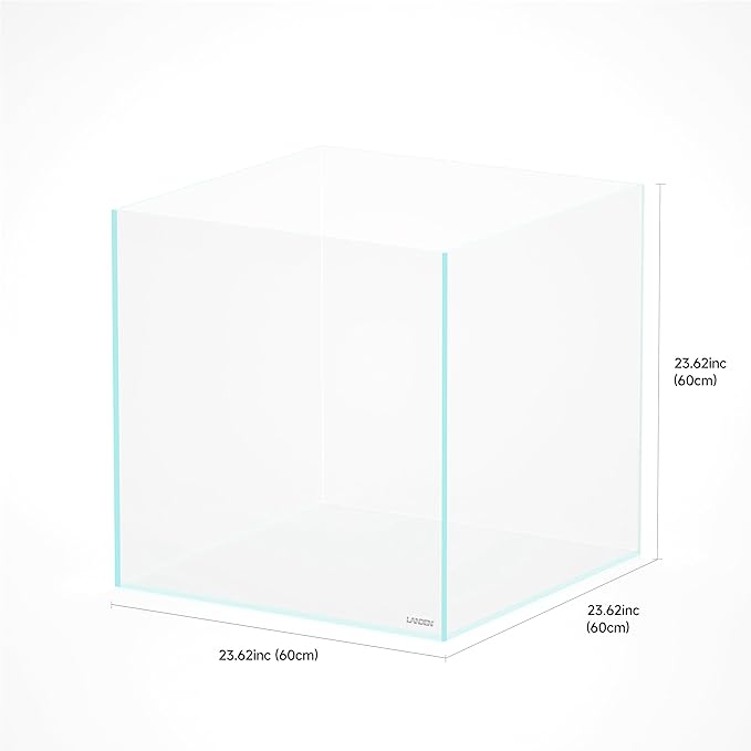 LANDEN 52.4 Gallons Cube Rimless Low Iron Aquarium Fish Tank,23.62" L × 23.62" W × 23.62" H (60cm x 60cm x60cm) 10mm Thickness with Nano Foam Leveling Mat Included