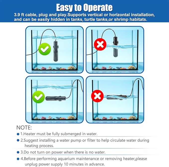 Mini Submersible Aquarium Heater 25W Small Betta Fish Tank Heater with Digital Thermometer (Preset Temperature 78℉)