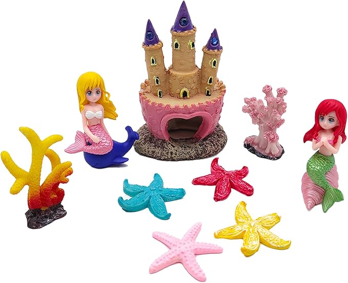 Aquarium Castle Decor with Artificial Starfish & Coral, Pink Fish Tank Accessories for Aquascape Enthusiasts, Sand Table DIY
