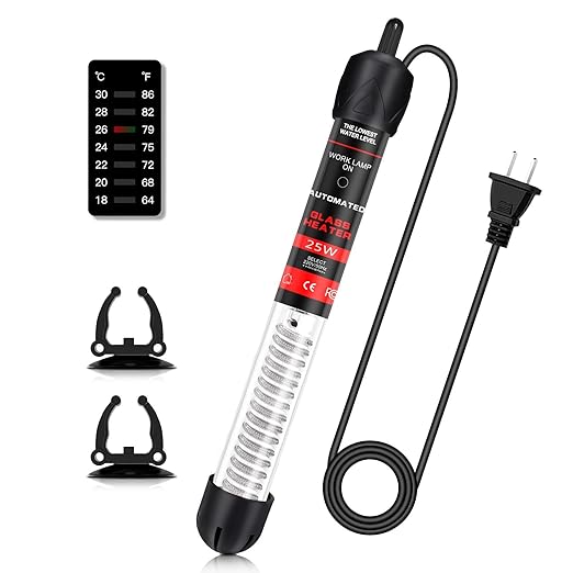Adjustable Aquarium Heater Aquarium Heater,Submersible Adjustable Fish Tank Heater 25W,Rotatable and Adjustable Temperature Control, Used for 8 Gallon