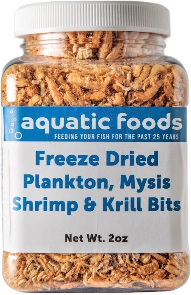 Plankton, Mysis Shrimp & Arctic Krill Bits- Freeze Dried for for Marines, Corals, Anemones, Koi & Pond Fish, Cichlids, All Tropical Fish…2oz Small Jar
