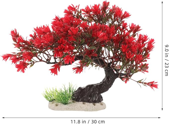 BESTOYARD Artificial Bonsai Tree Aquarium Decoration, Vibrant Plastic Plant for Betta Fish Tank, Realistic Underwater Decor Ornament & Fish Hideout Accessories, Red