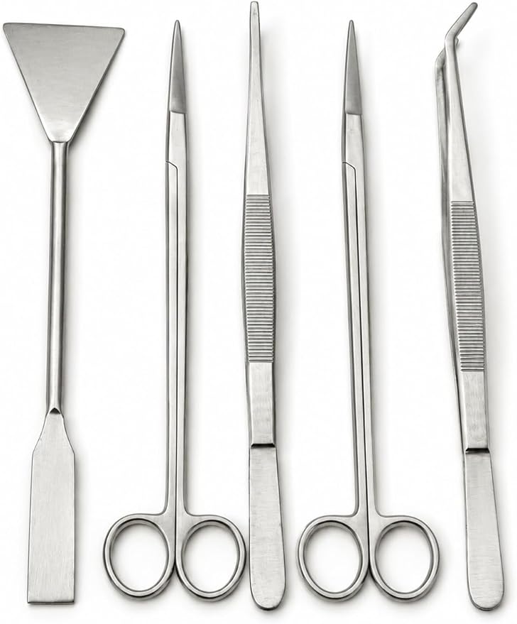 Aquascaping Tools Kit, 5 Piece Stainless Steel Aquarium Plant Trimming Set for Fish Tanks, Reef Tanks, Coral Fragging