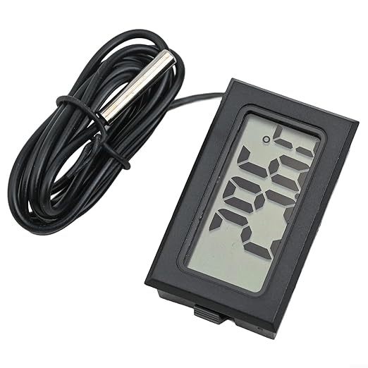 Digital Thermometer with Probe -50 to +110°C, Waterproof Sensor for Aquariums and Terrariums, LCD Display, 1m to 5m Cable, Black(1 meters)