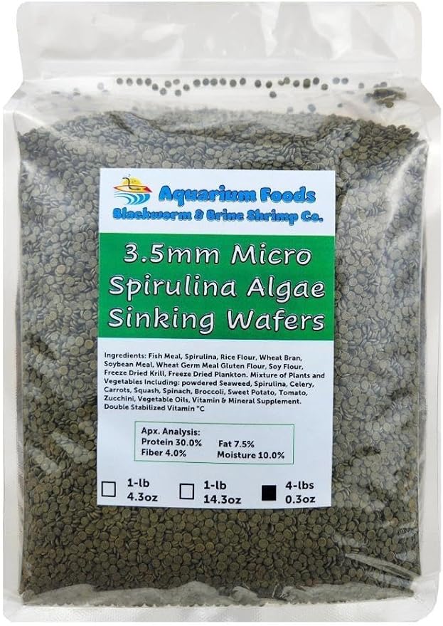 3.5mm - 1/8" Micro Sinking Wafers of Algae, Spirulina, Veggies for All Tropical Fish, African Cichlids, Shrimp, Snails, Crabs, Catfish, Small Plecos…4-lbs 0.3oz Clear Bag