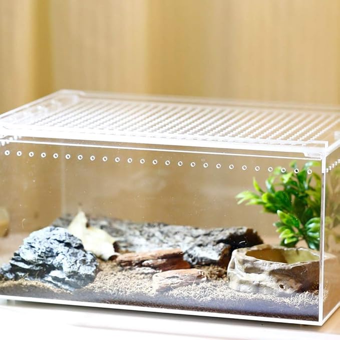 Aquarium Breeding Tank Transparent Reptile Feeding Box Clear Acrylic Terrarium Tank for Lizard Hermit Crabs Geckos Frogs Spider and Smaller Animal 30x20x15cm