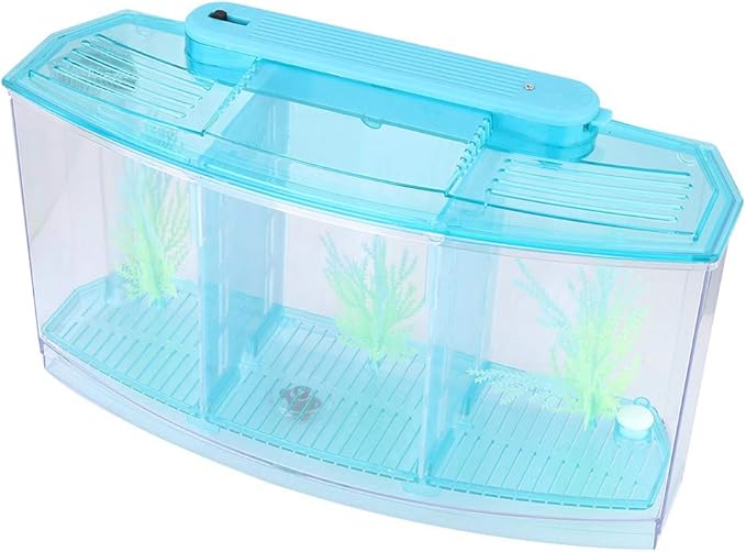Small Fish Isolation Fish Tank, LED Acrylic Aquarium Fish Tank, Transparent Fish Isolation Box with 2 Isolation Plates for Small Fishes Betta Shrimp Guppy (Blue)
