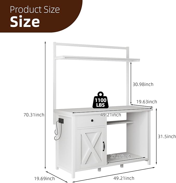 55-75 Gallon Fish Tank Stand with Power Outlet, Led Light, Heavy Duty Aquarium Stand with Cabinet for Fish Tank Accessories Storage, Shelf, for Turtle Tank, Reptile Terrarium, 1100 LBS (White)