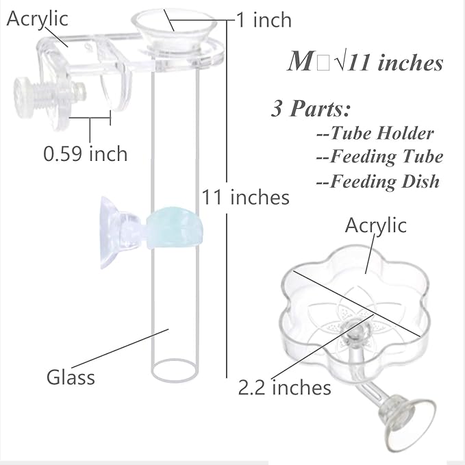 Aquarium Shrimp Small Fish Feeding Dish and Feeding Tube kit, Including Glass Feeder Tube Acrylic Feeder Dish and Holder, 3 Lengths Optional, 7.8 Inches, 11 Inches, 13.7 Inches (M-11 Inches)