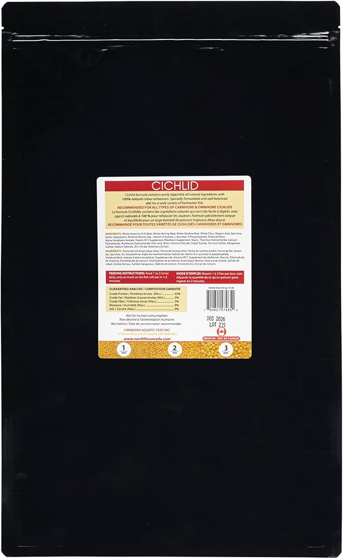 NorthFin Cichlid Formula Fish Food – Slow Sinking Pellets for Cichlids (3mm, 2.5kg) | Premium High-Protein, All-Natural Cichlid Diet to Enhance Color & Growth – No Fillers, No Hormones, Made in Canada