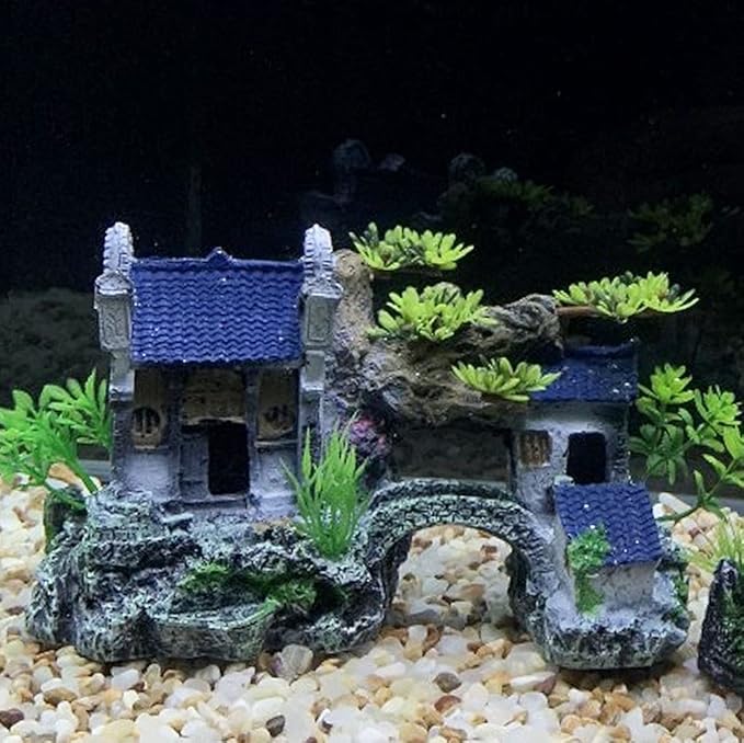 IBWell Classical Lifelike Chinese Landscape Resin Aquarium Castle Decorations Fish Tank Ornaments (River)