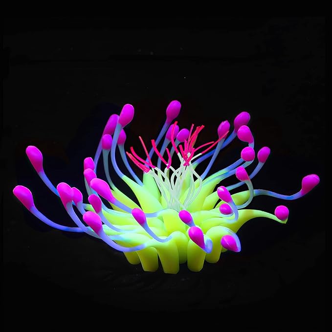 Uniclife Glowing Effect Gooseneck Coral Artificial Decoration Silicone Ornament for Fish Tank Aquarium, Yellow